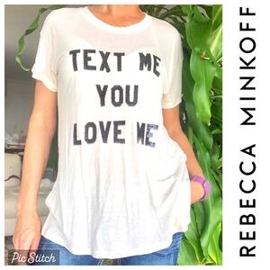 NWT REBECCA MINKOFF OUTSTANDING "TEXT ME YOU LOVE ME" OFF WHITE SEQUIN T-SHIRT